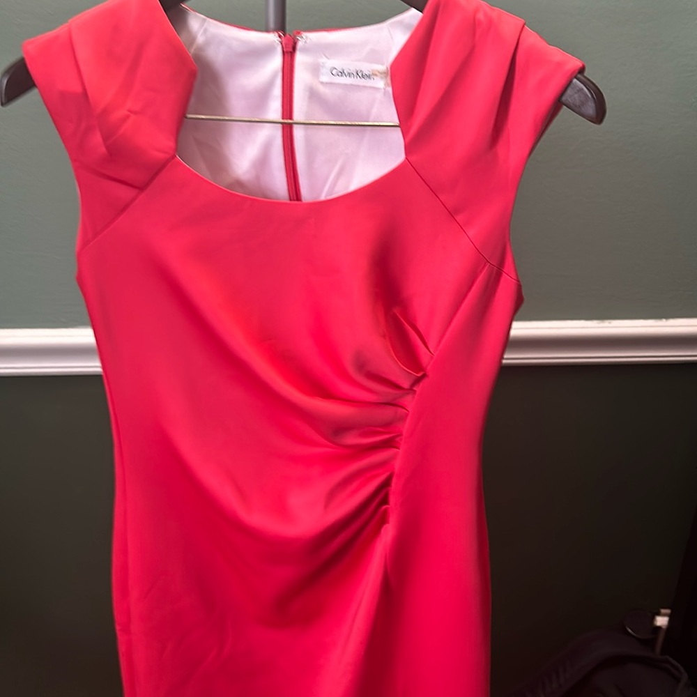 CalvinKlein, Bright coral color satin dress, size 4